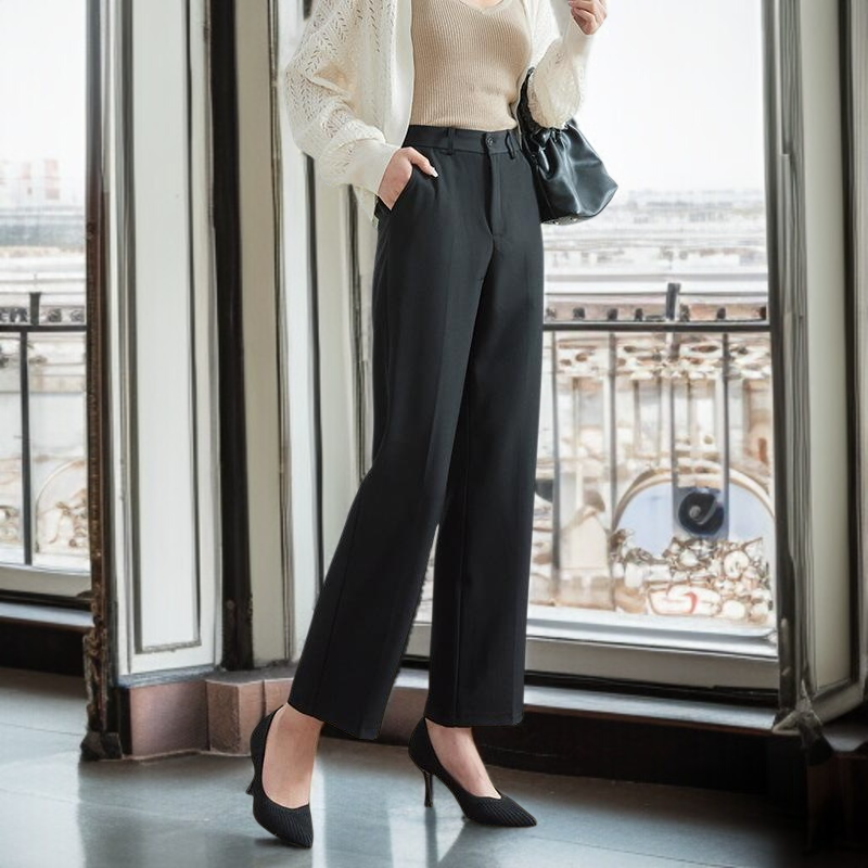 추동 여성 하이웨스트 일자 정장바지 프리미엄 드롭 정장 블랙 작업바지 패션 슬림 정장바지녀
