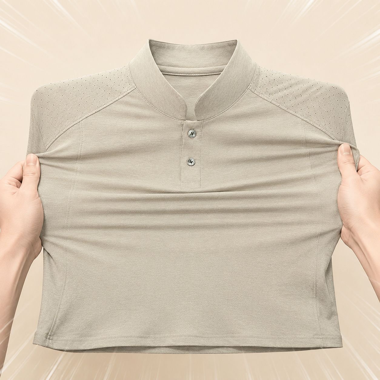 ハンサムなコーディネートのスタンドカラーTシャツ
