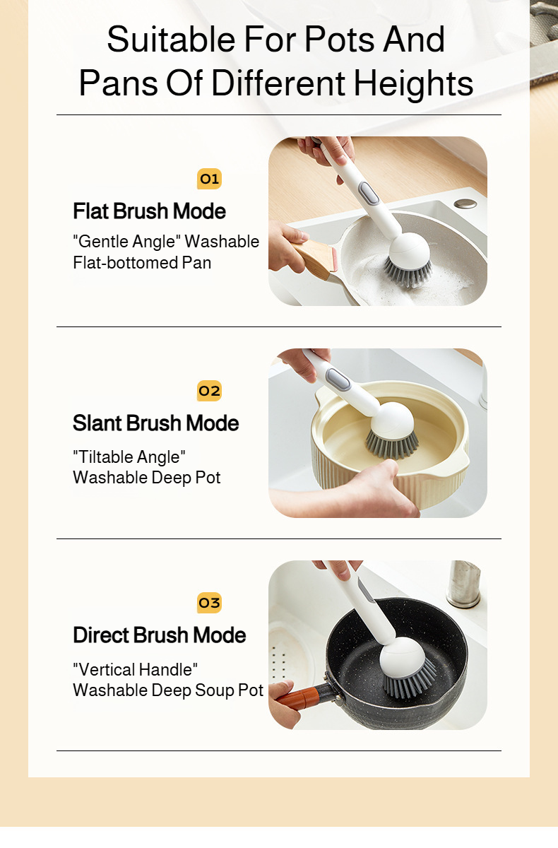 Non-slip long handle brush for dishwashing