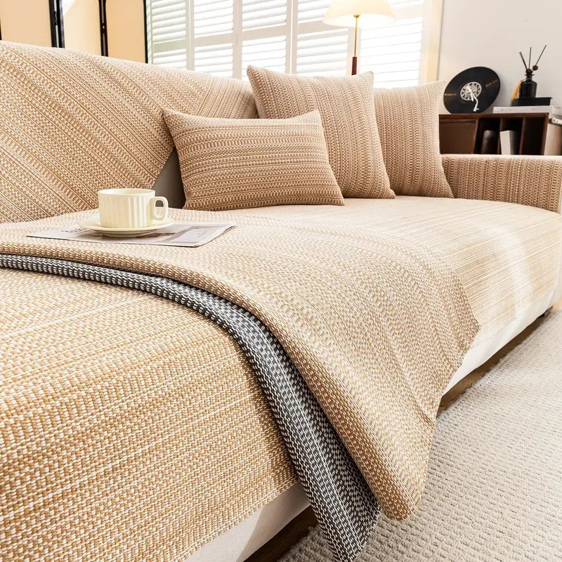 新しいスタイルの三人掛けソファカバー 綿麻混紡 厚手 耐久性 ソファカバー