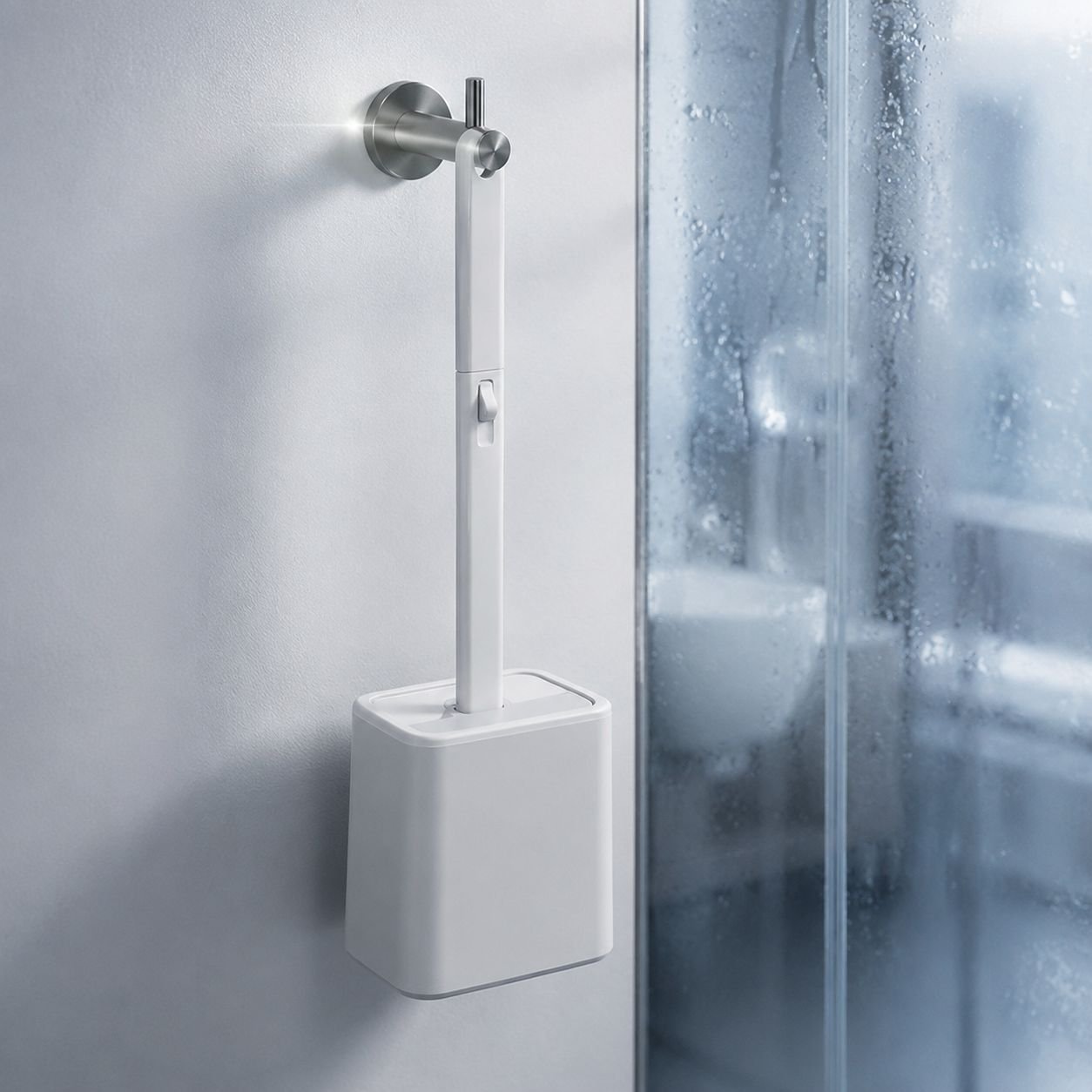 Water-resistant toilet brush with automatic cover
