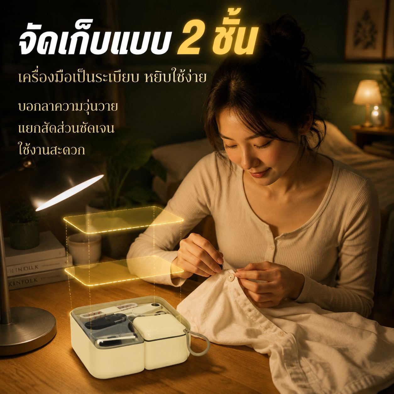 ชุดกล่องเข็มด้ายมินิแบบพกพา กล่องเก็บเย็บผ้าอเนกประสงค์สำหรับบ้าน