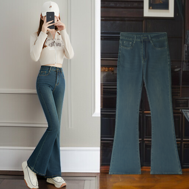 春向けスリム細身ワイドパンツ女性モデル