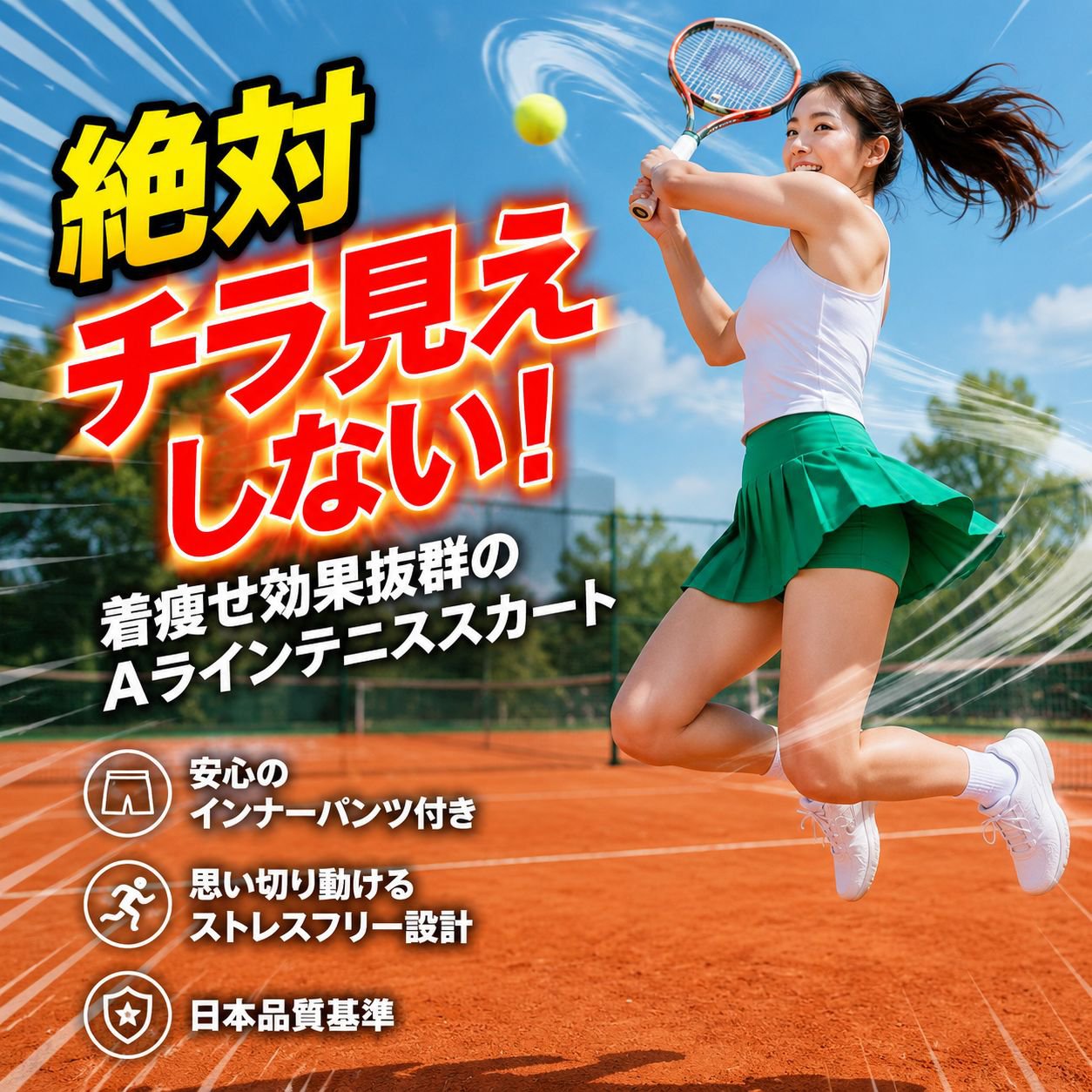 レディーススポーツプリーツスカート ポケット付きショートパンツ