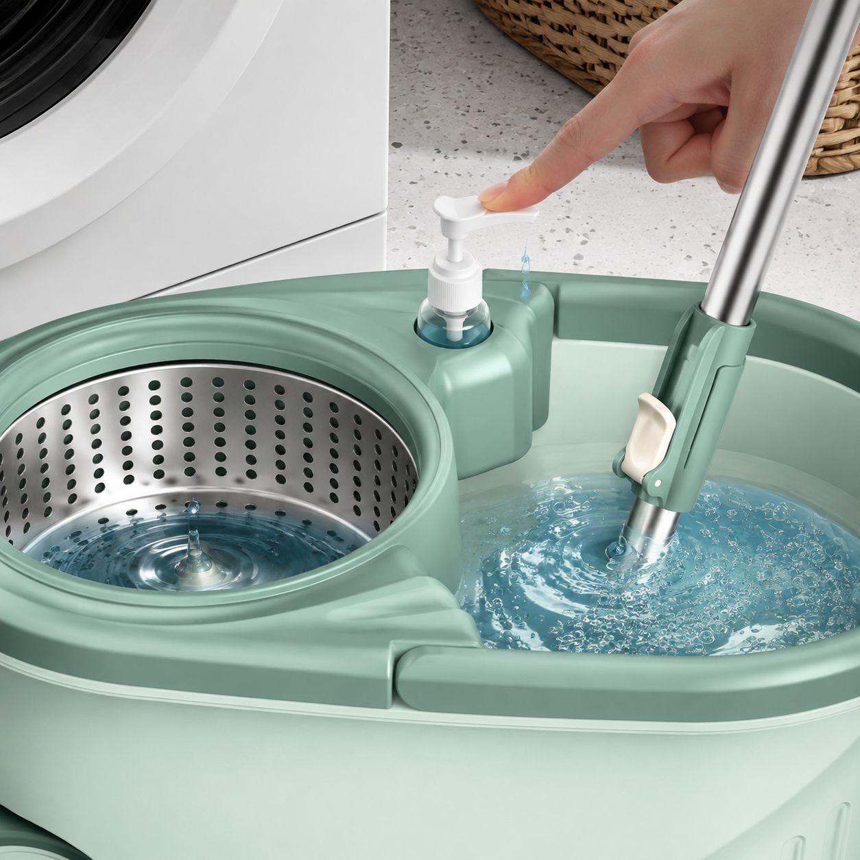 Handfree rotary mop dry and wet household mop bucket wheel efficient mopping tools