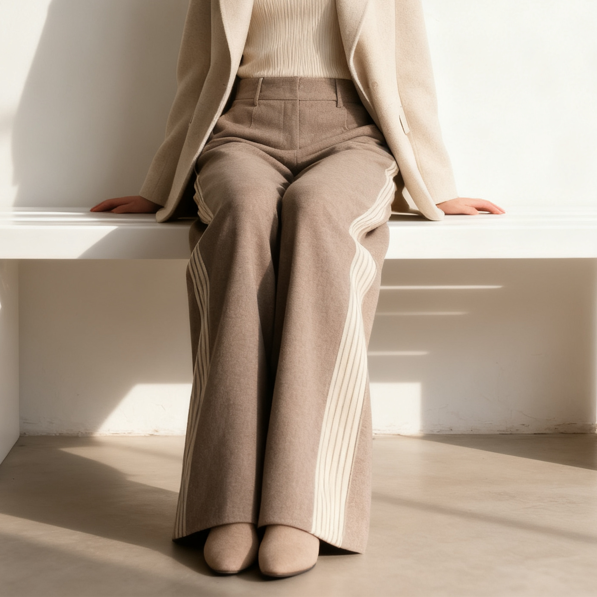 세련된 여성 와이드 팬츠 착용샷