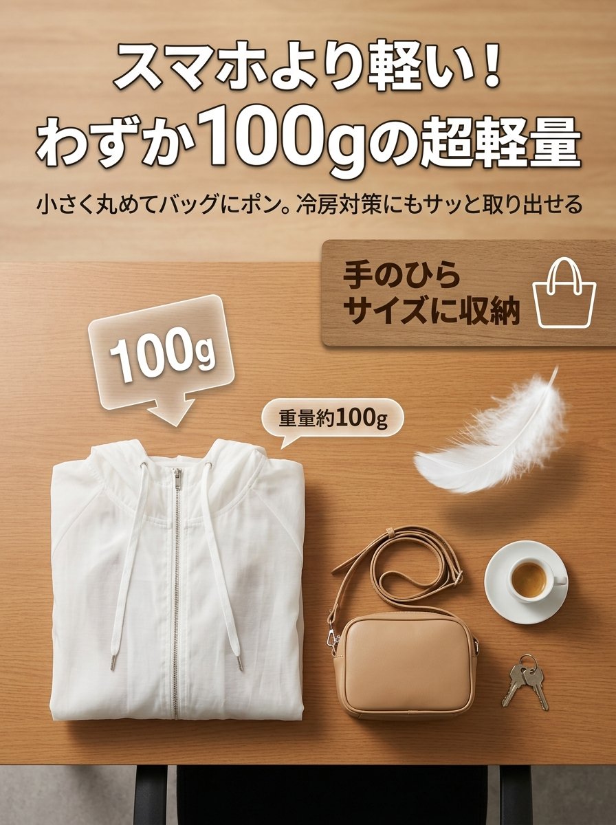 セミの羽のように薄い超軽量フード付きUVカットパーカー