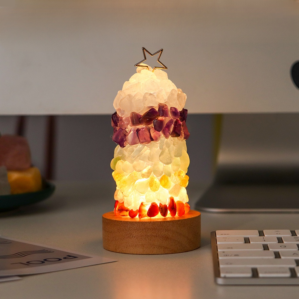 Christmas tree shaped night light with natural crystal design