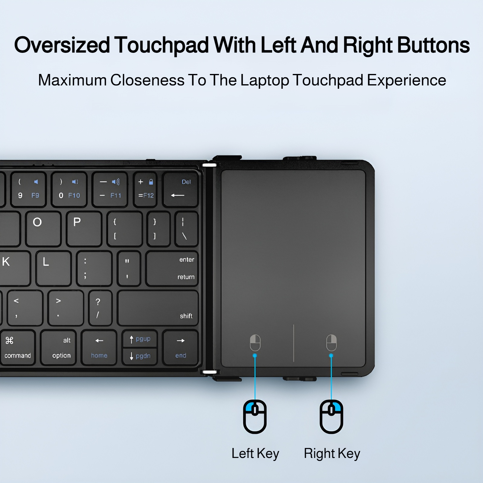 Teclado Bluetooth plegable doble con touchpad, conectable a laptop, tablet y móvil