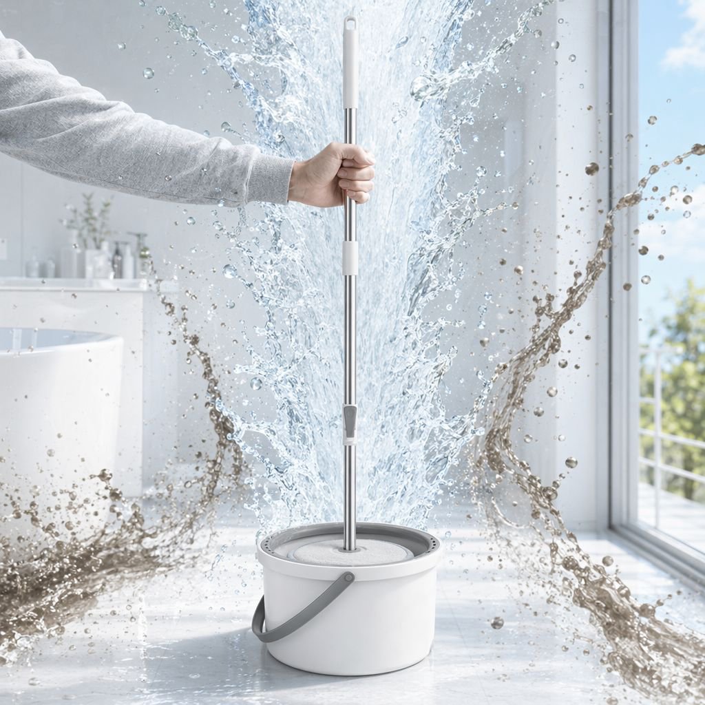 Haushaltsmopp-Set mit Schmutz- und Sauberwassertrennung im Einsatz