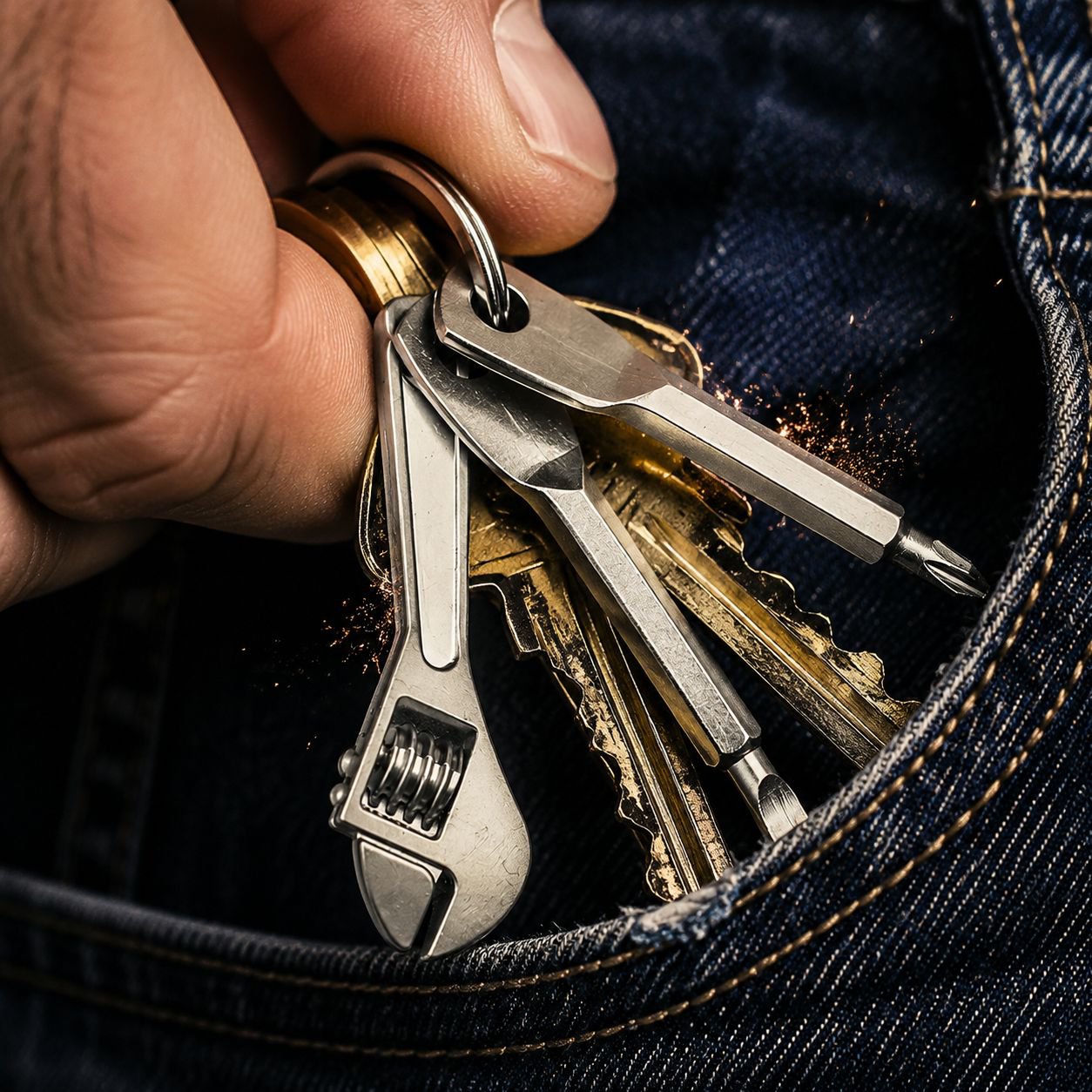 Multifunctional Wrench Keychain Bottle Opener Metal Pendant