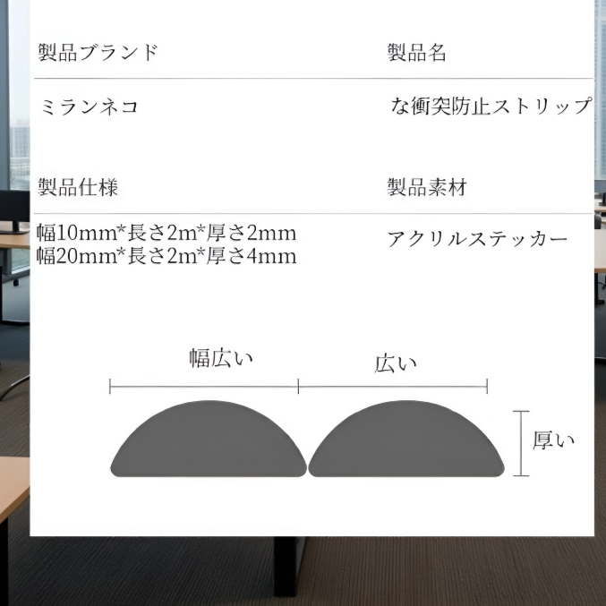 透明衝撃防止テープ 角・縁用保護ストリップ