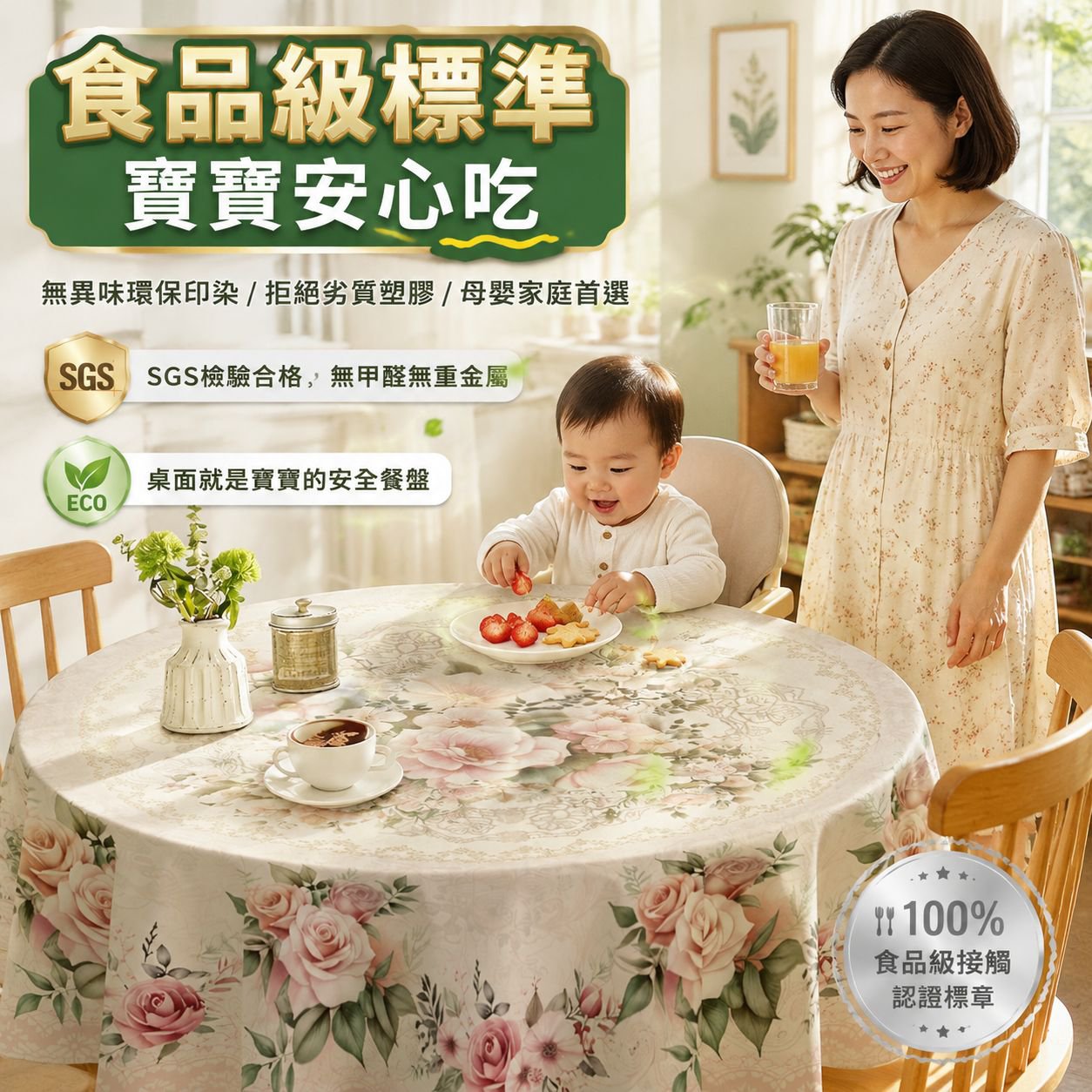 歐式印花植物花卉圓形桌布