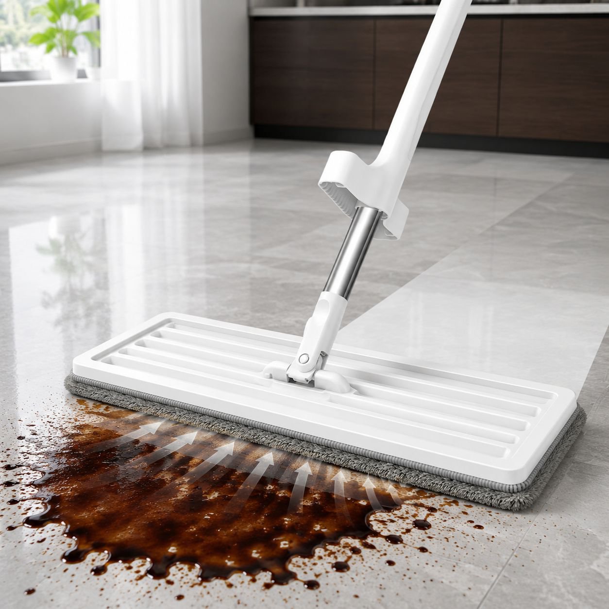 Stain removal cleaning mop plate in action