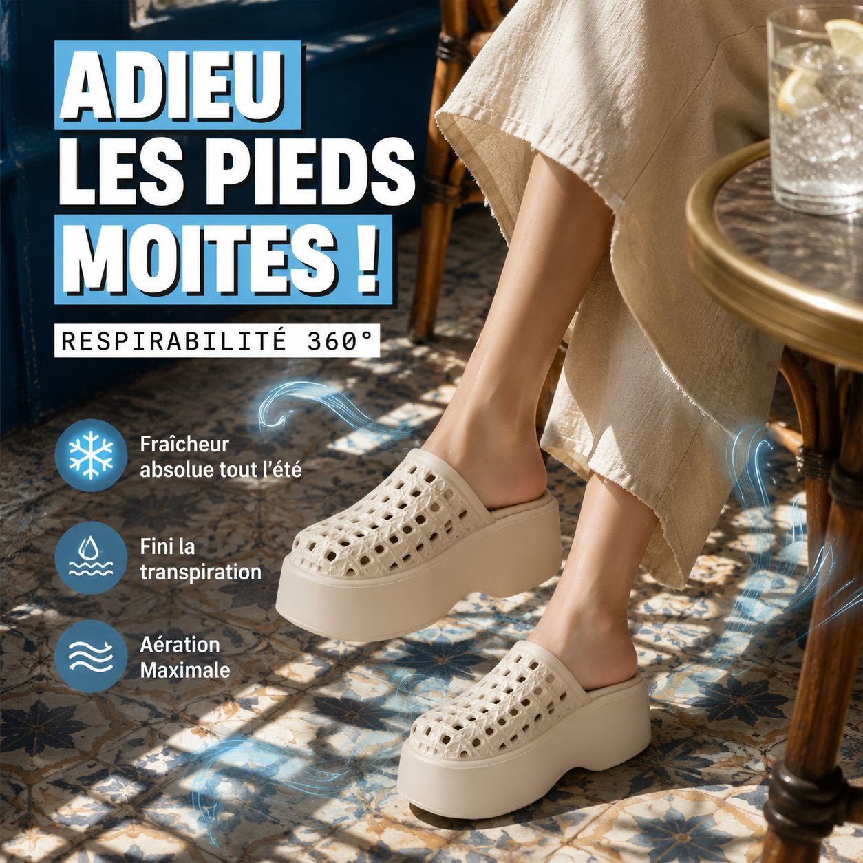 Sandales plateforme femme 7cm, design tissé en maille, EVA légère, respirantes et confortables