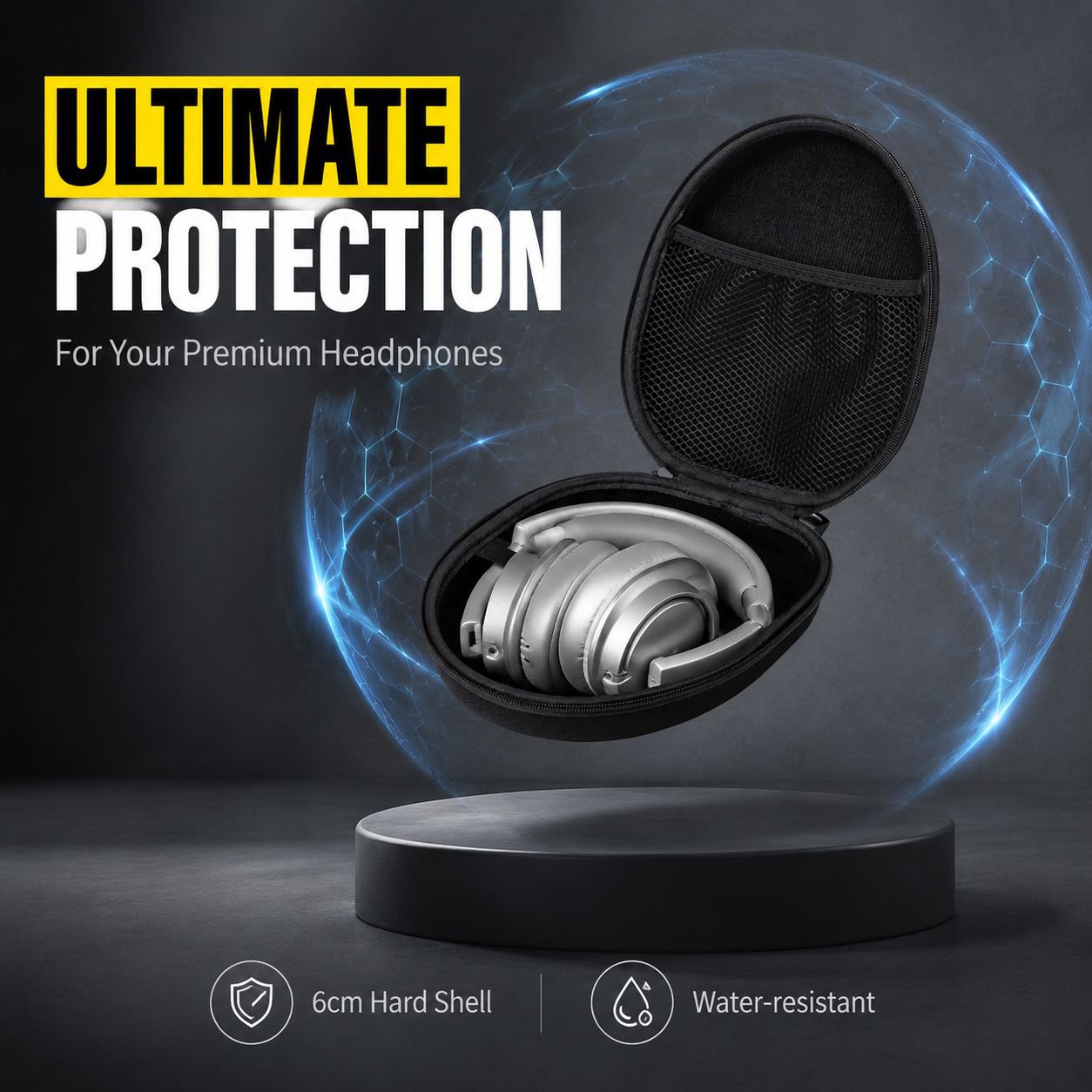 Universal Over-Ear Headphone Storage Case, Portable Shockproof Hard Shell Bag