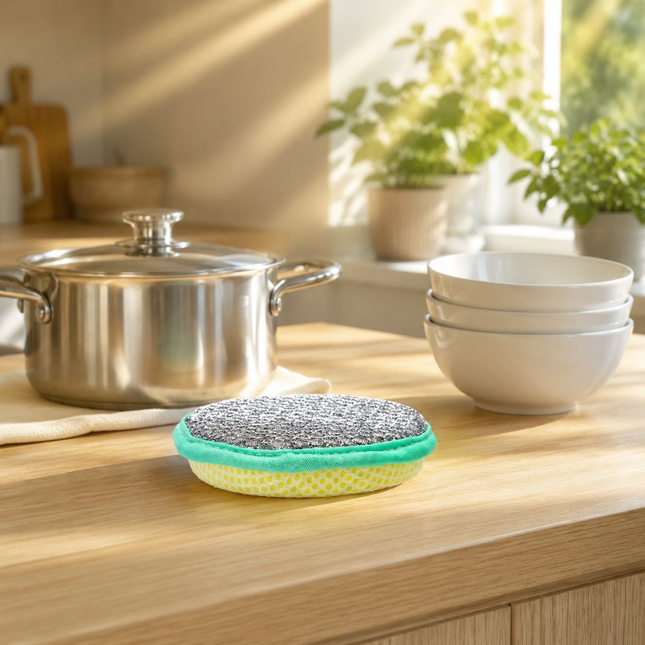 High-performance double-sided sponge for kitchen use