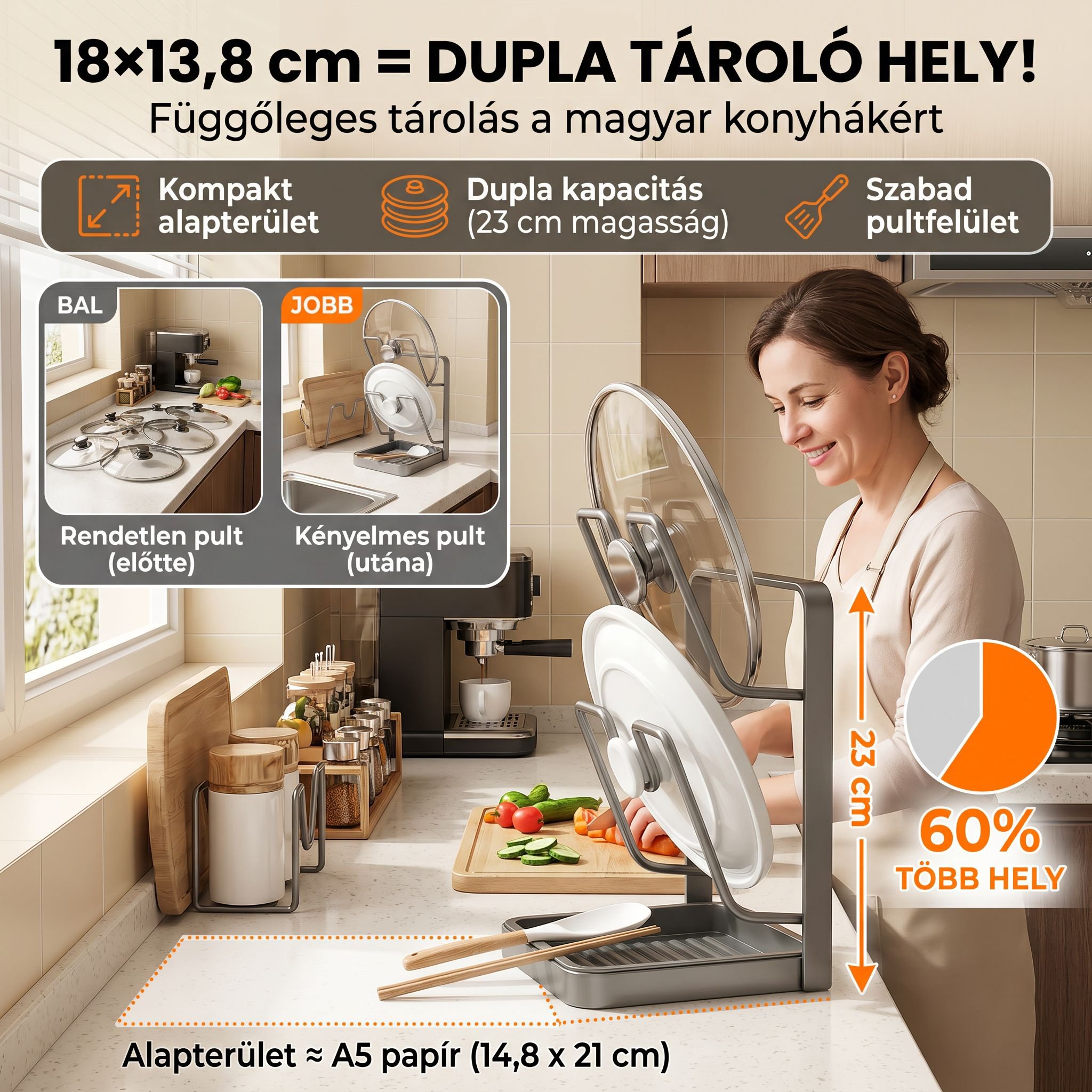 Többfunkciós fedőtartó asztali rendszerező