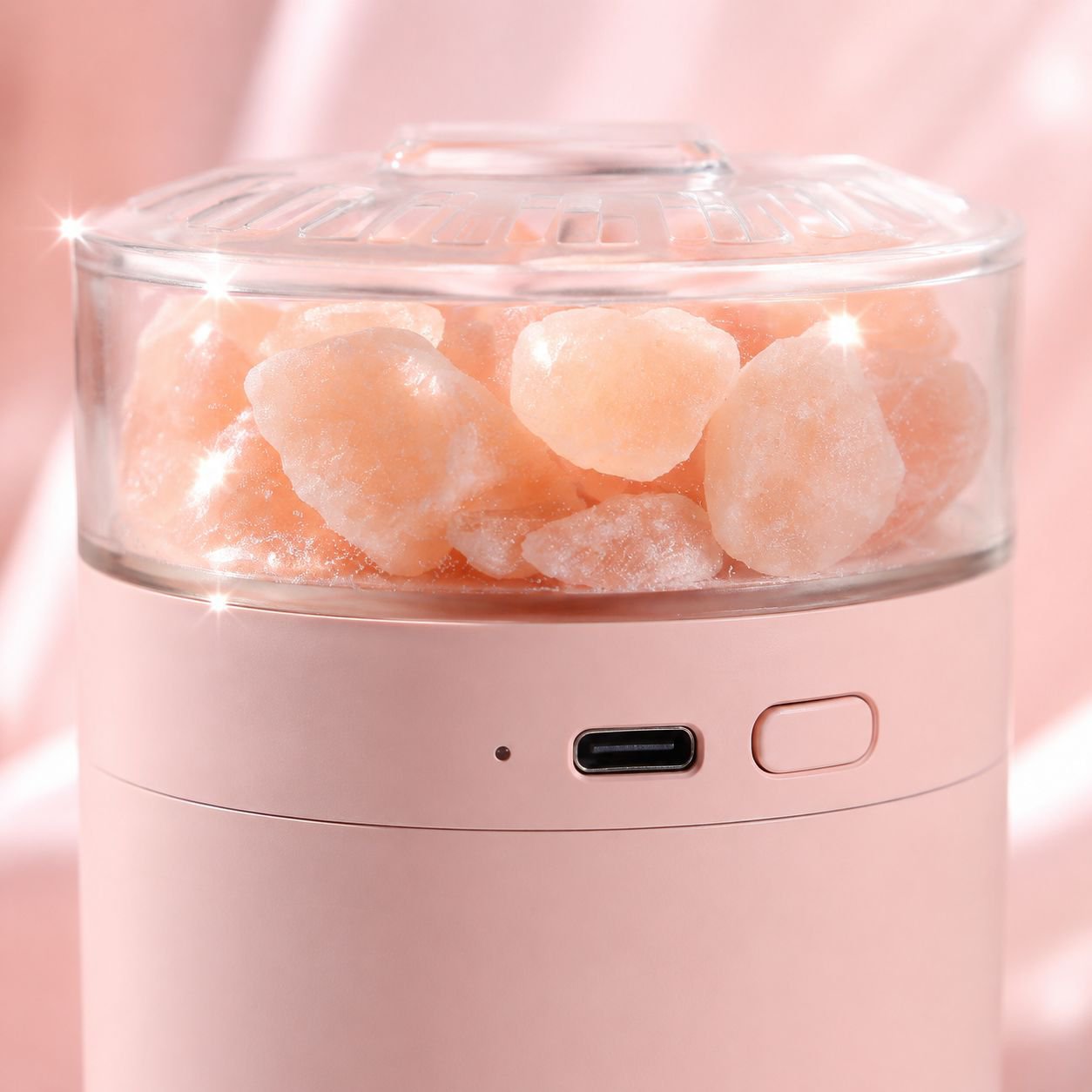 Wireless Charging Car Salt Lamp Humidifier with Colorful Ambient Light in car interior