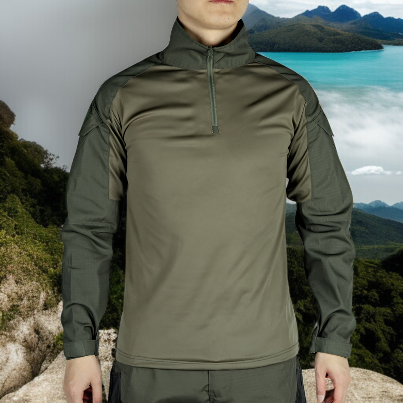 春秋向けメンズ迷彩トップスの着用イメージ