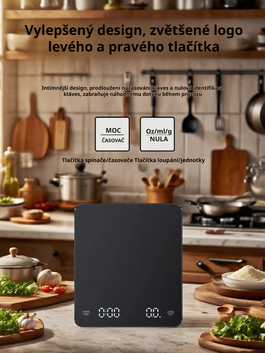 Elektronická váha na espresso s USB dobíjením – detailní pohled