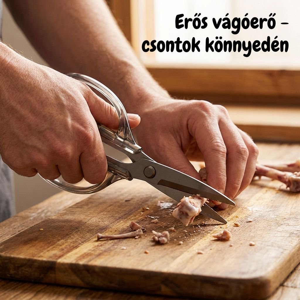 Konyhai rozsdamentes acélból készült, nagy teherbírású olló