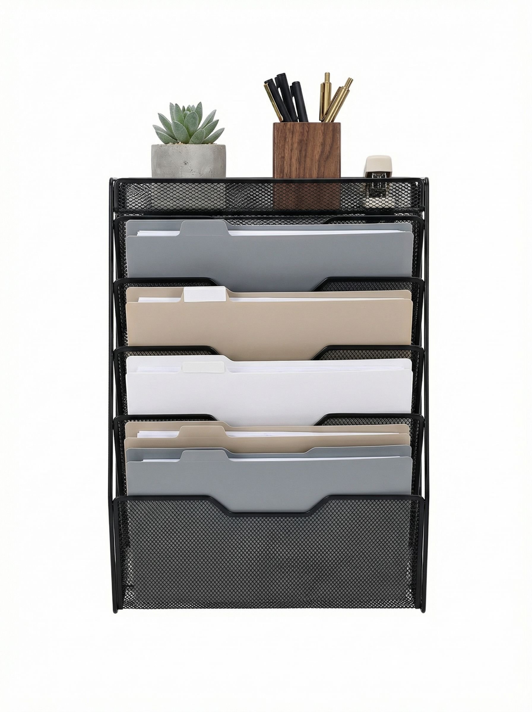 Stojak na dokumenty montowany na ścianie w nowoczesnym biurze