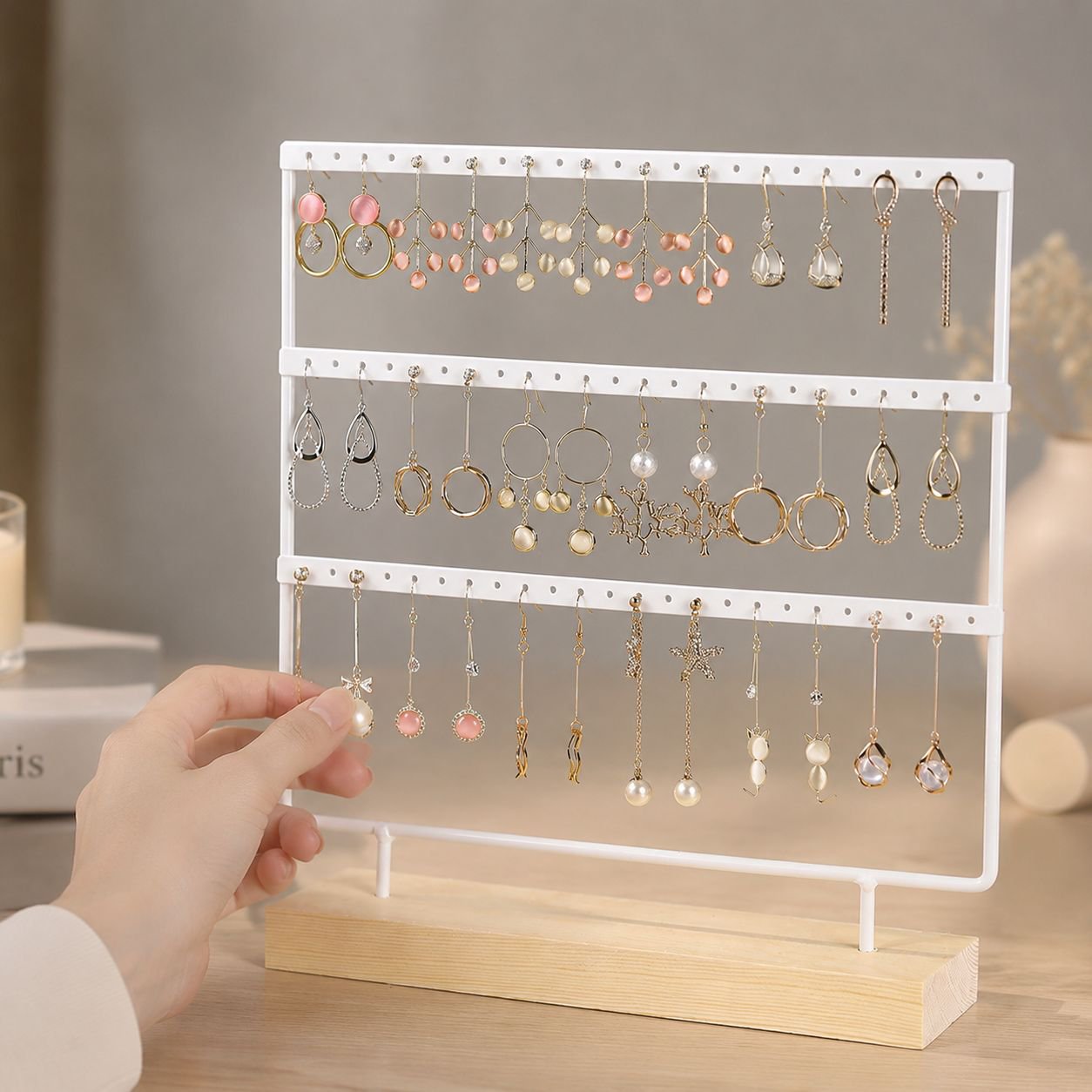 Wooden Earring Storage Rack