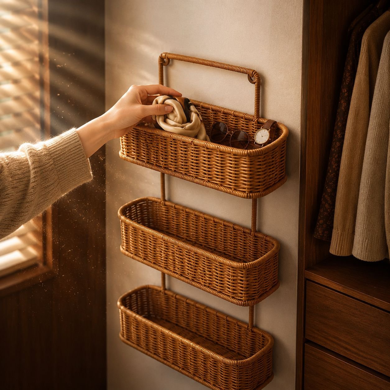 Punch-free installation shelf in modern bathroom setting