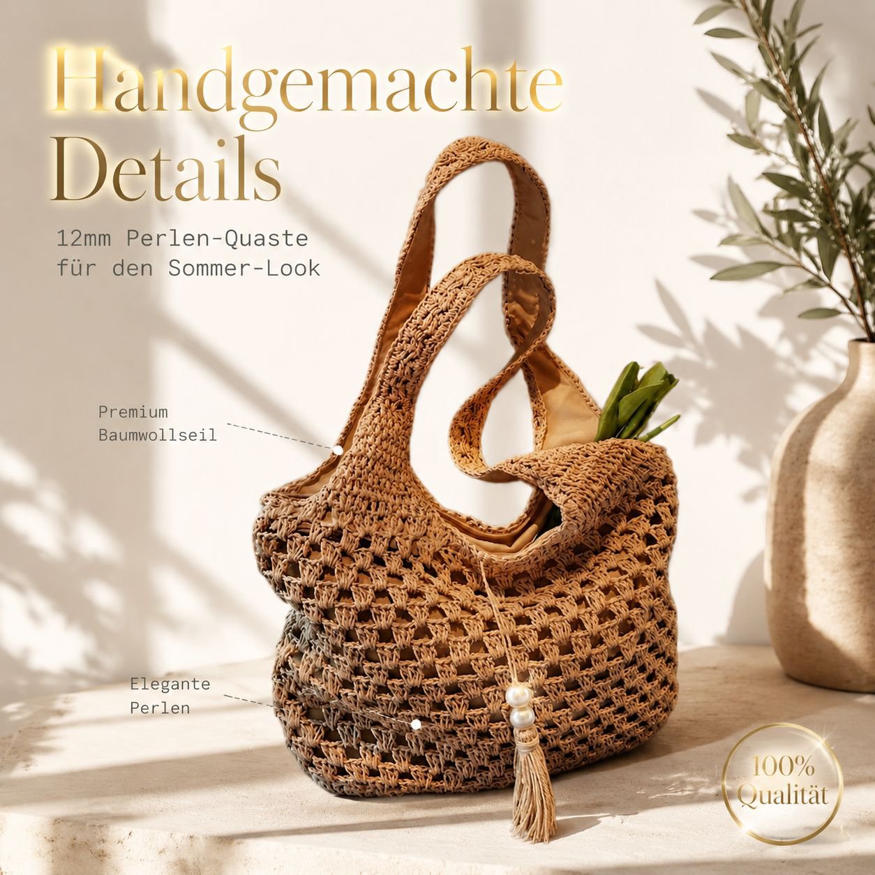 Sommerliche koreanische Flechttasche, lässige Strand-Handtasche für Damen