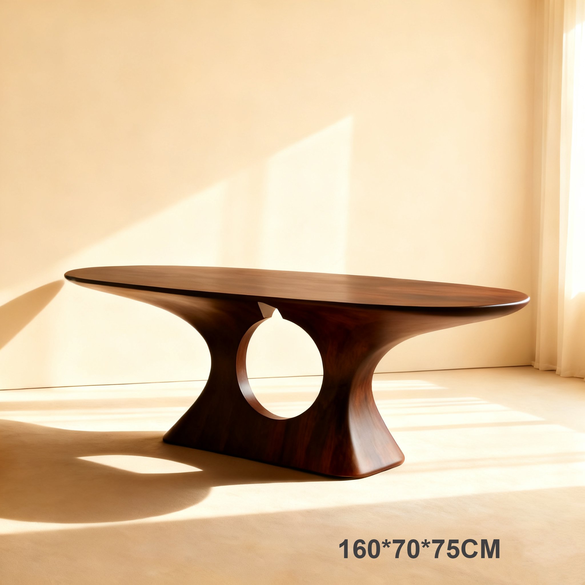 오벌형 식탁의 고급스러운 원목 질감