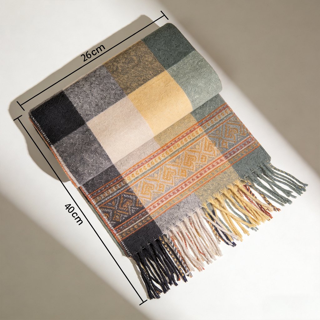 Close-up of cozy scarf texture and vibrant colors