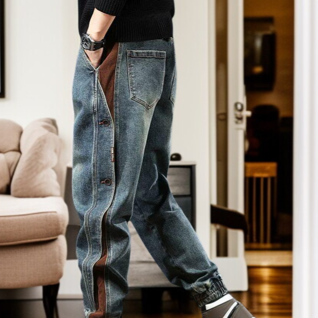 メンズルーズフィットカーゴパンツ前面デザイン