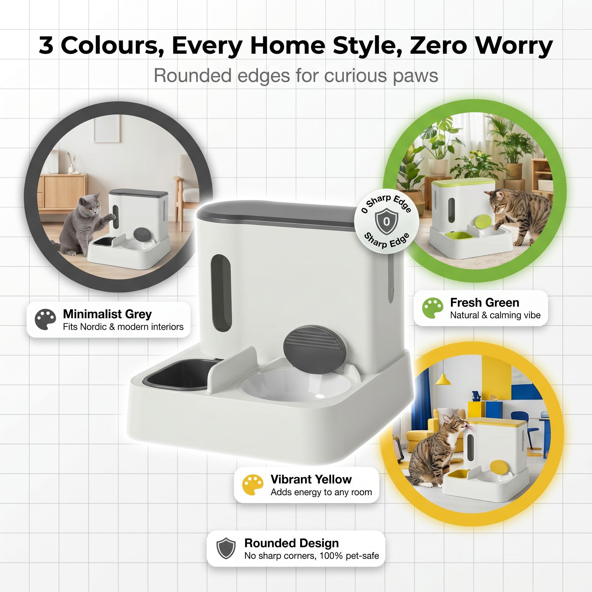 Ceramic Double Bowl Pet Supplies Automatic Water and Food Feeder for Cats and Dogs