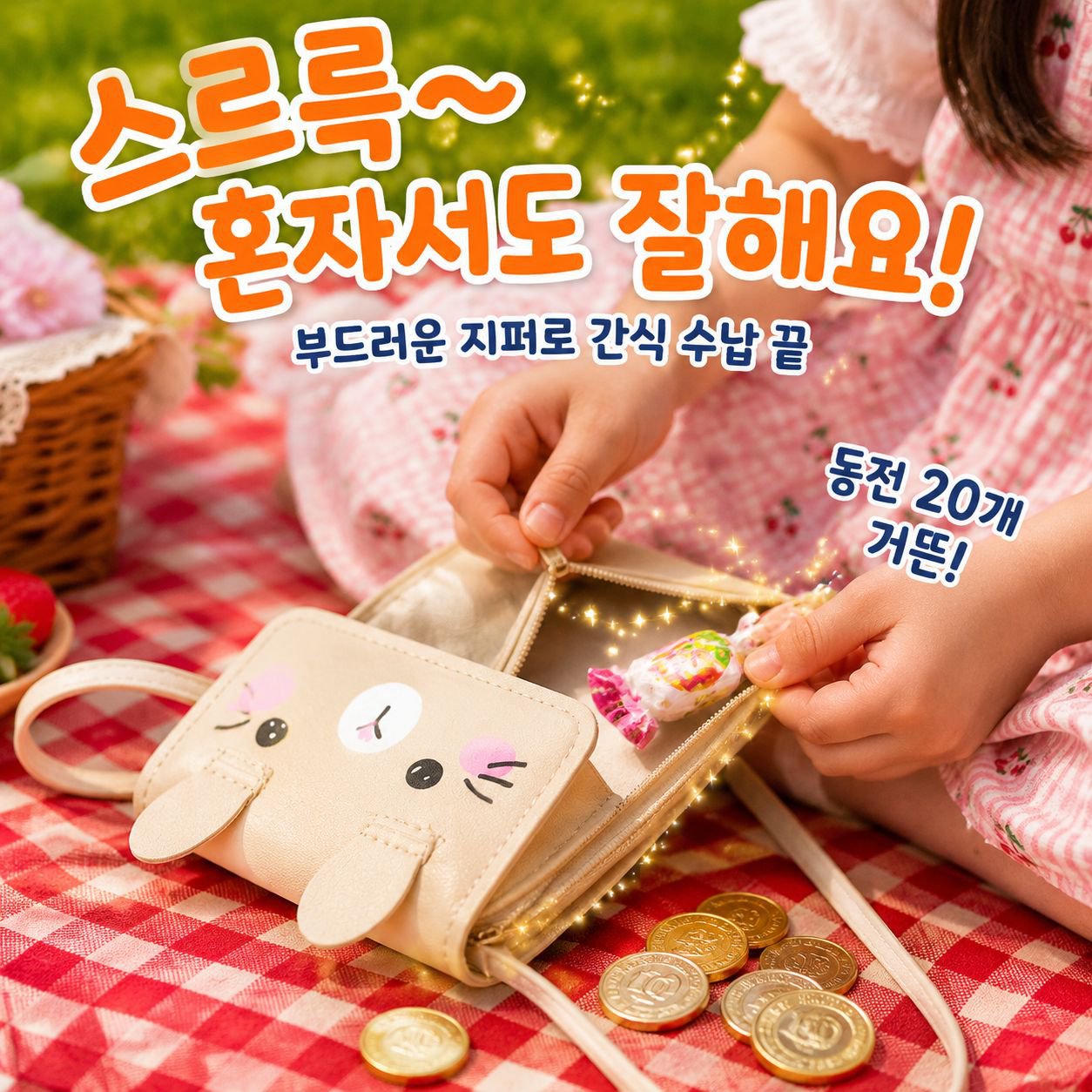 아동 귀여운 토끼 동전 지갑, 미니 크로스백