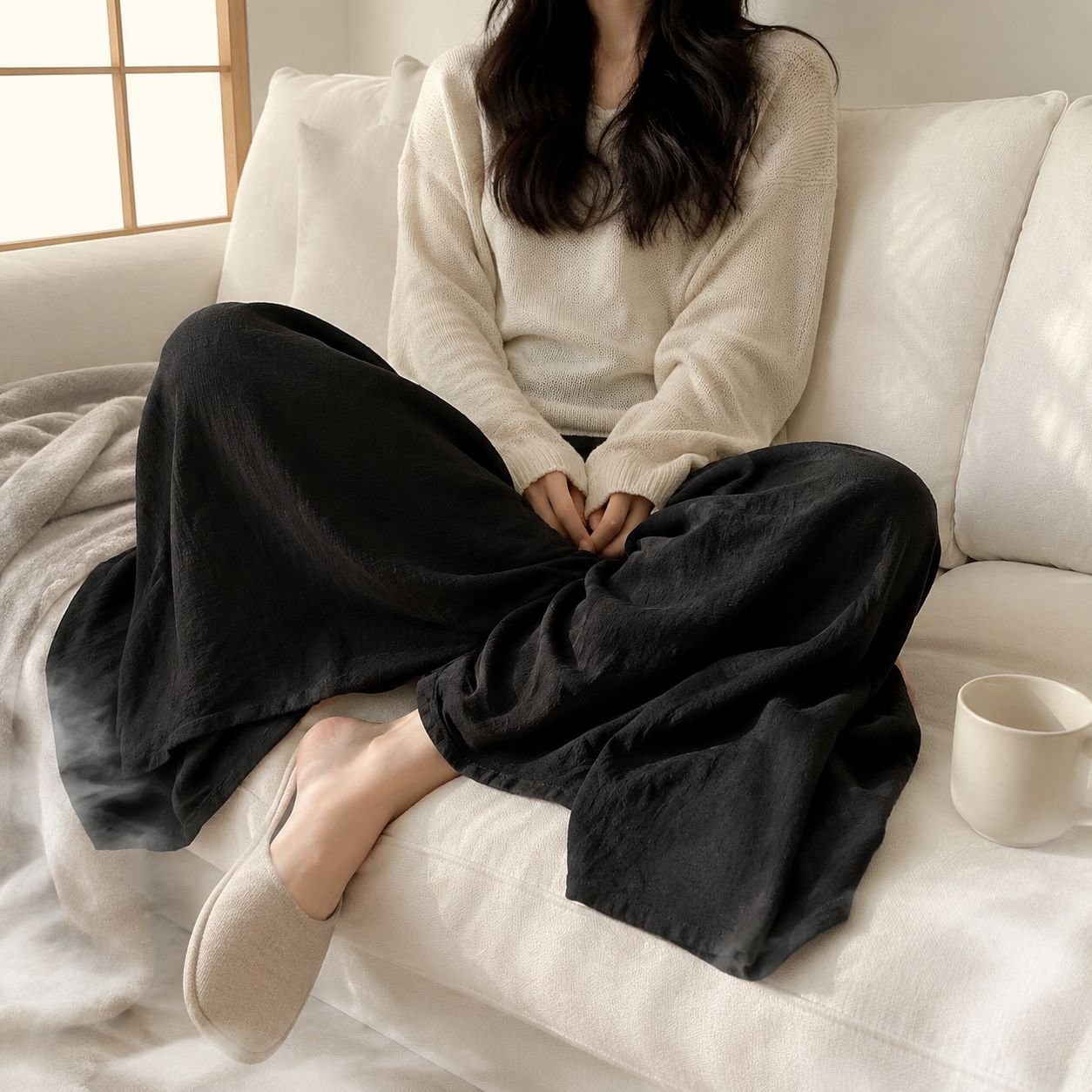 하이웨스트 와이드 팬츠 전체 착용샷