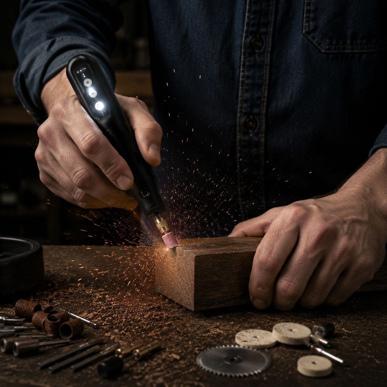 Stift-Mini-Schleifer beim Schleifen von Metall