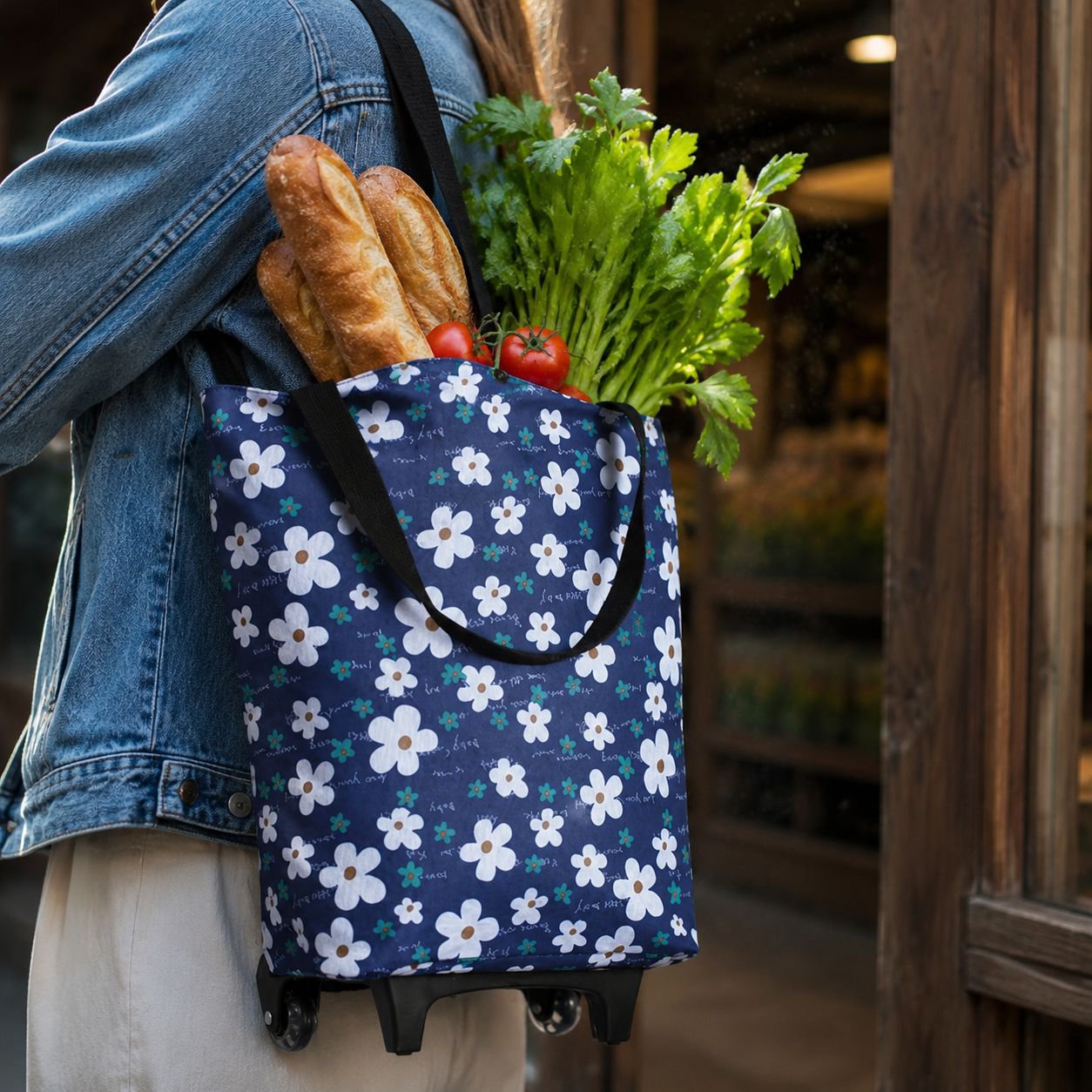 Tragbarer Einkaufswagen mit Rädern, Supermarkt Einkaufstrolley