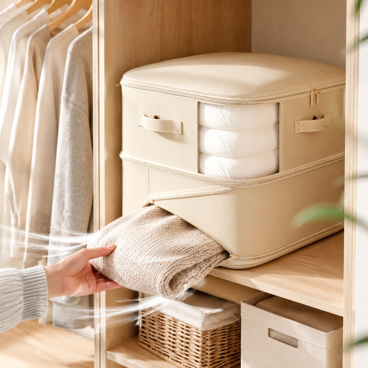 Quilt-Aufbewahrungstasche, Kompressionstasche für Kleidung, geeignet für den Kleiderschrank