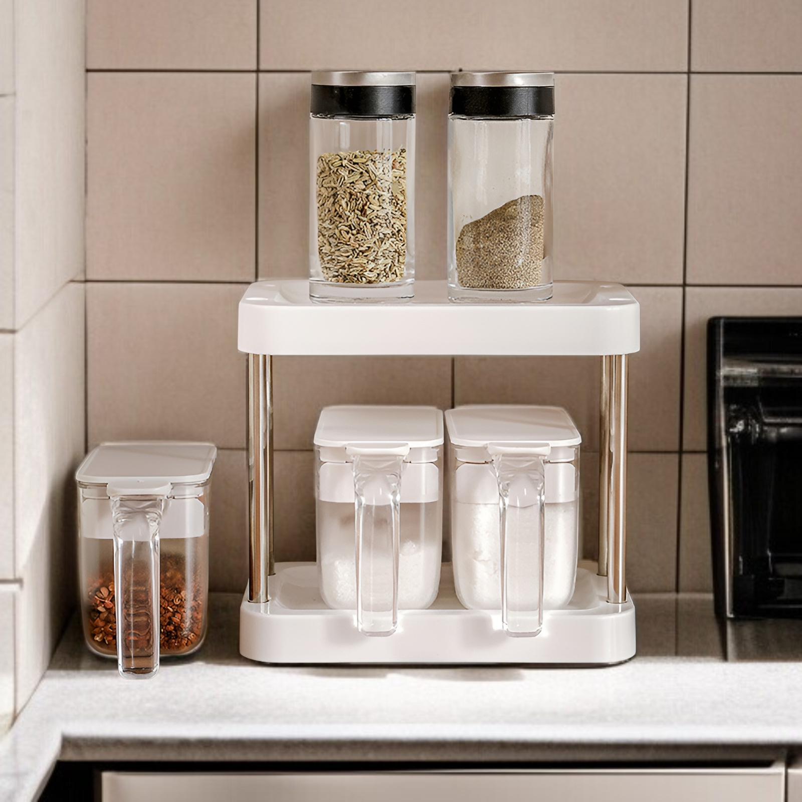 キッチン調味料ボトル収納ラックセット