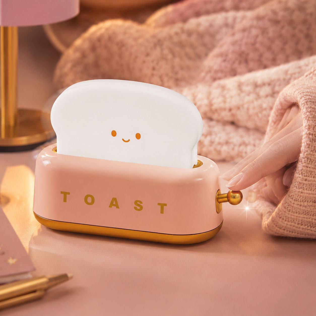Cute Toast Shape Night Light Girl Birthday Gift Holiday Decorative Bedroom Bedside Lamp