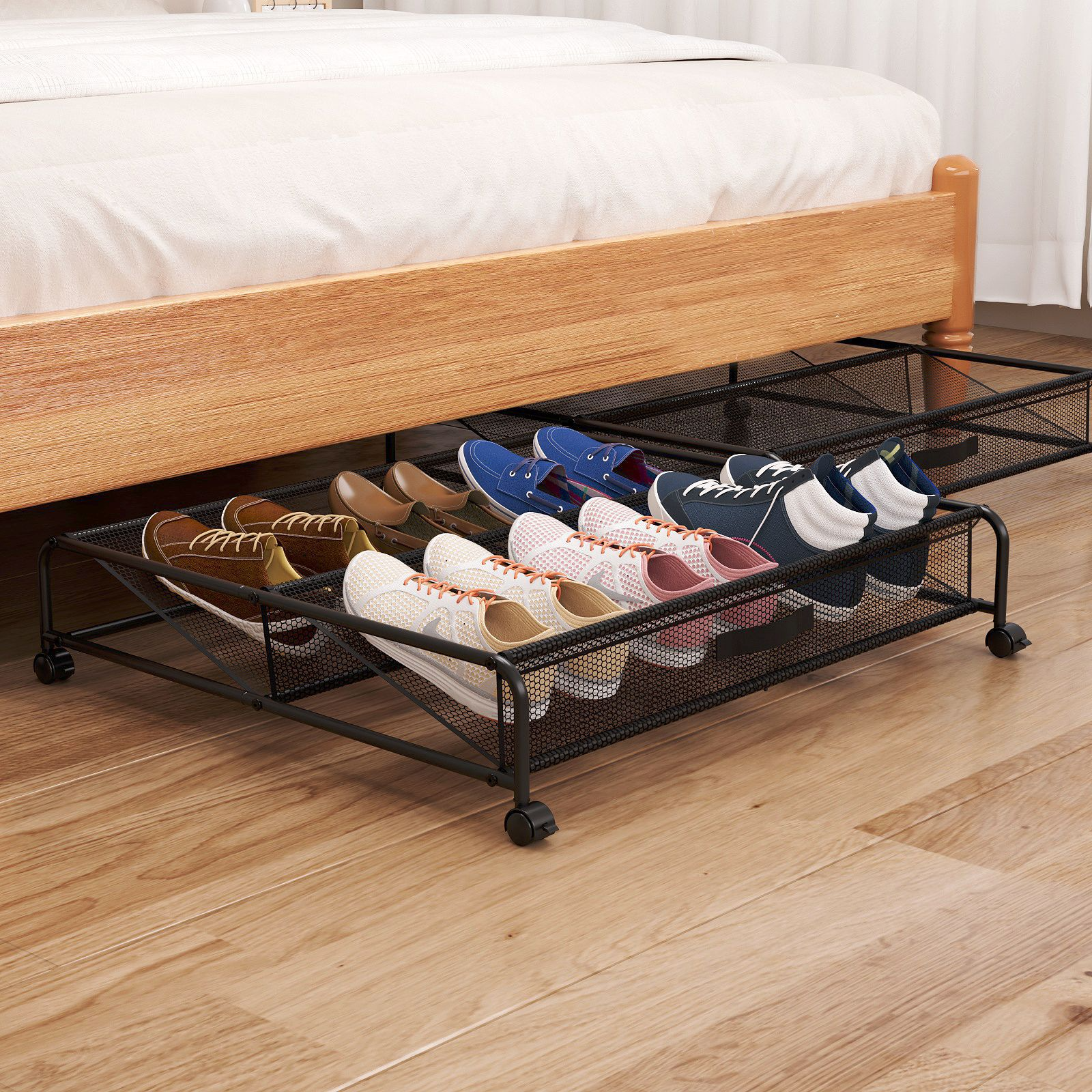 Rollbarer Aufbewahrungsrahmen für Schuhe unter dem Bett