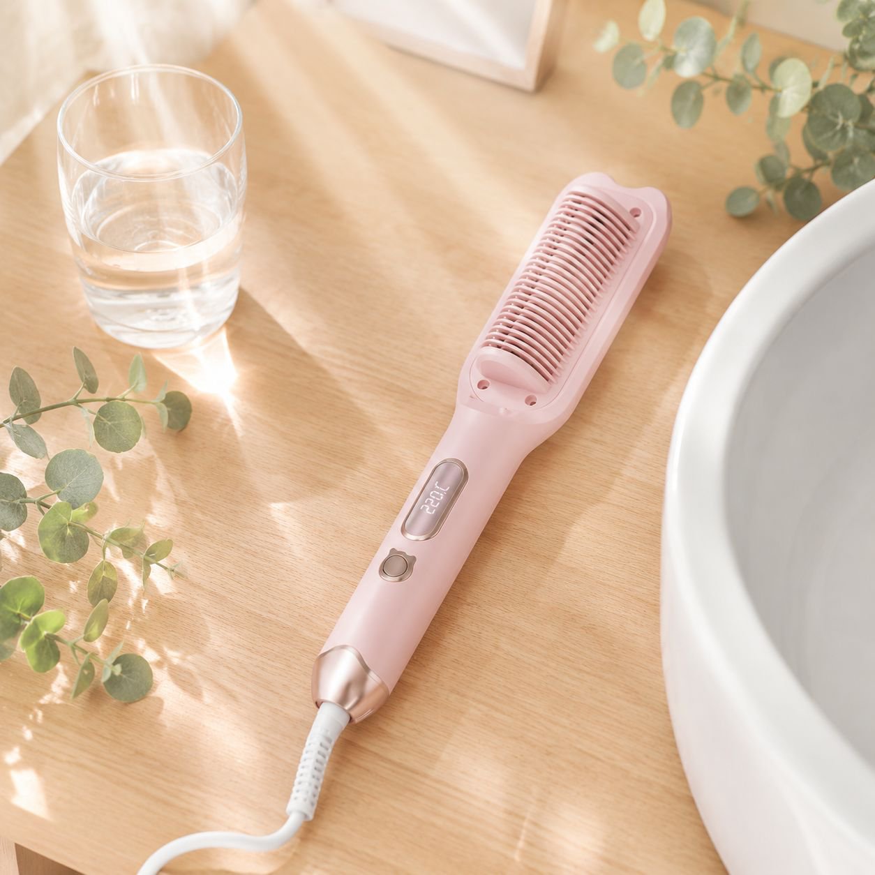 新しいLCDコームは、髪を傷めない、面倒くさがり屋にも優しいマイナスイオン電気ヘアアイロンコームで、カールとストレートの両方に使用できます。