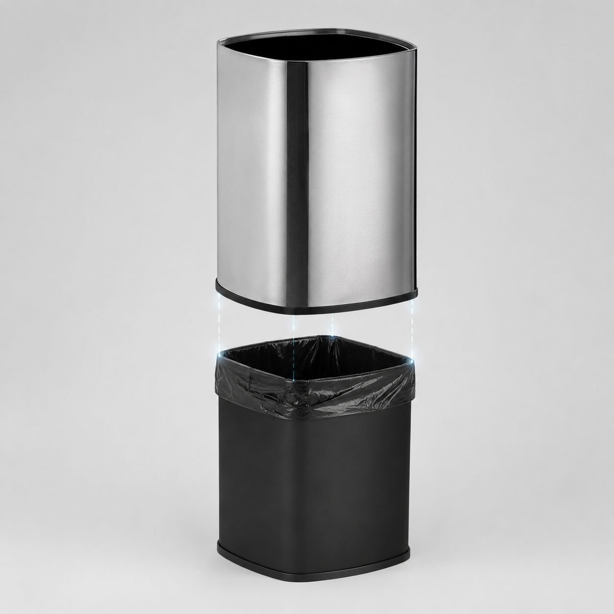 Heavy-duty trash bag storage bin for cleaning supplies