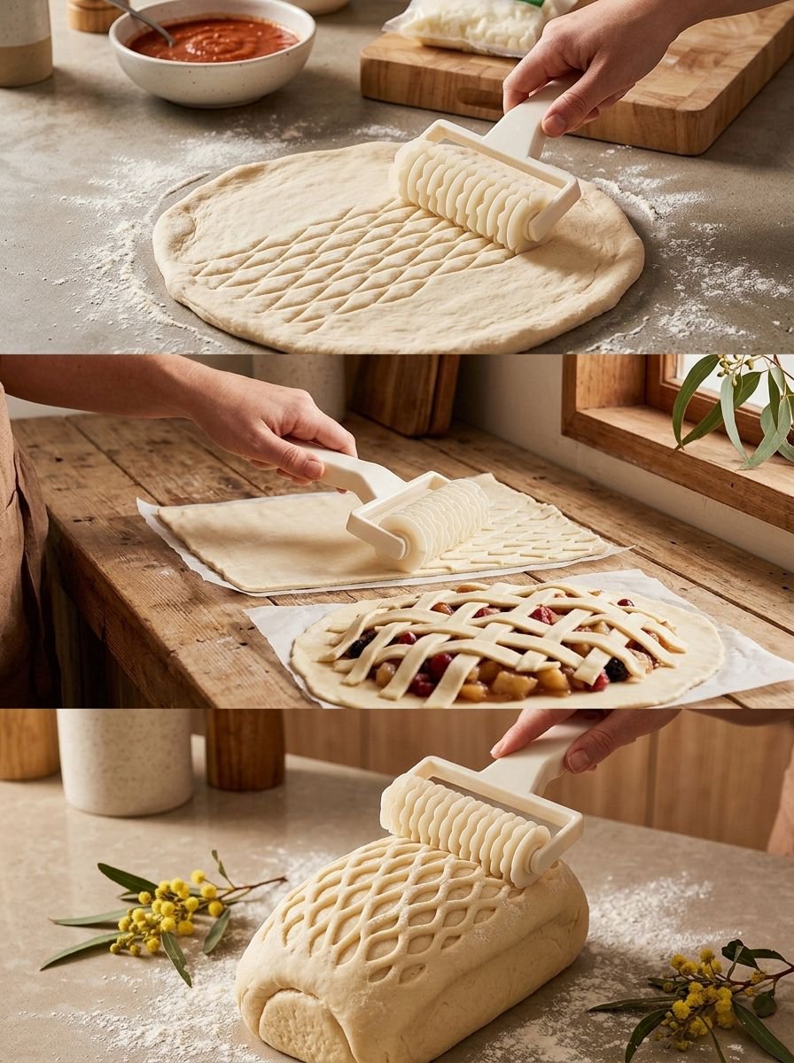 Praktischer Küchenpizza-Netzrollenschneider im Einsatz