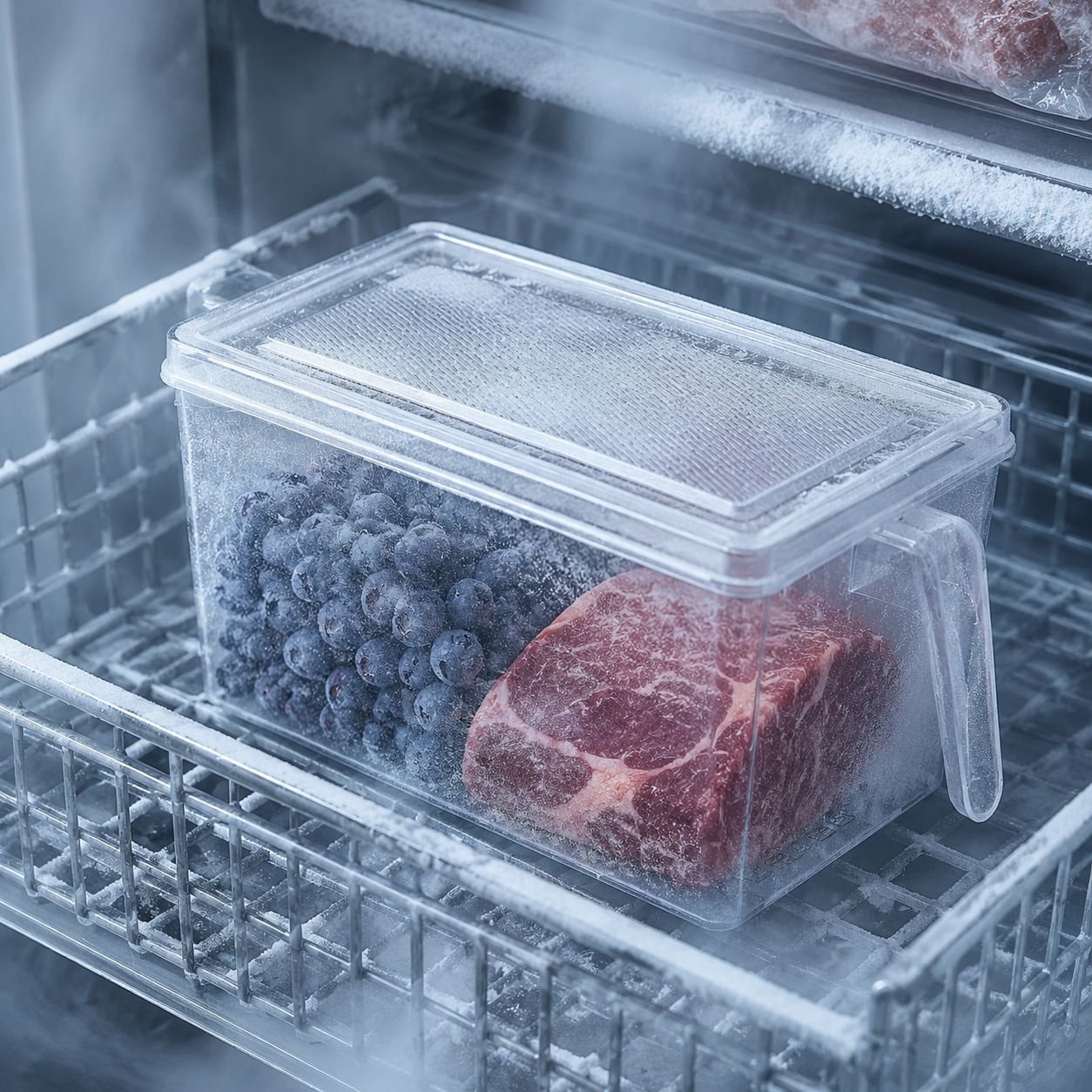 Portable storage box with handle for pantry and fridge