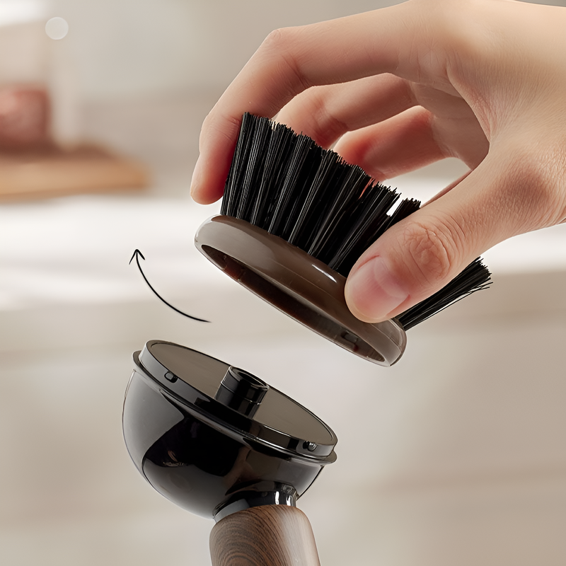 木目調吸盤付き長柄鍋用洗浄ブラシ 液体注入型 キッチン用