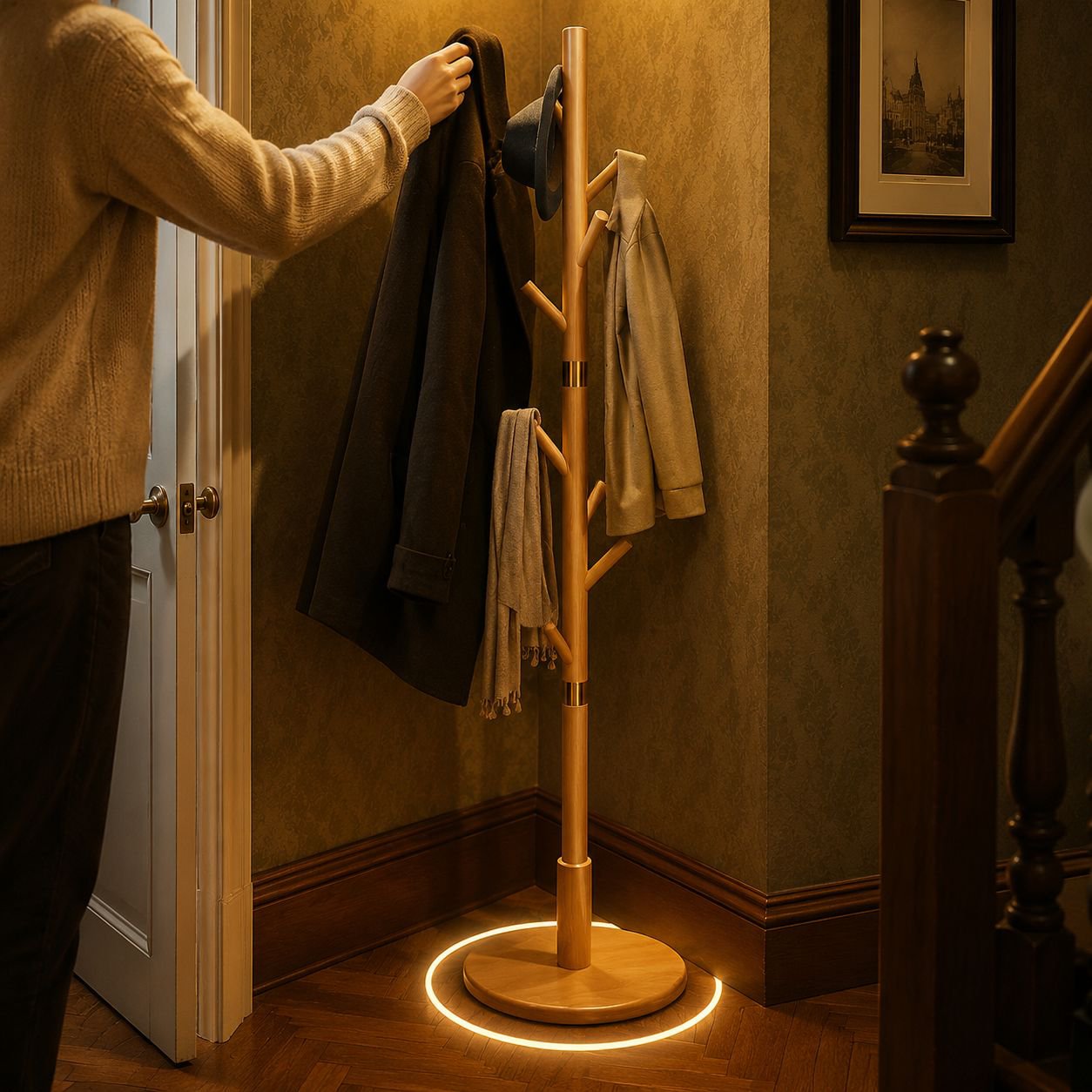 Solid Wood Floor Clothes Hanger, Light Luxury High-End Home Simple Vertical Coat Rack