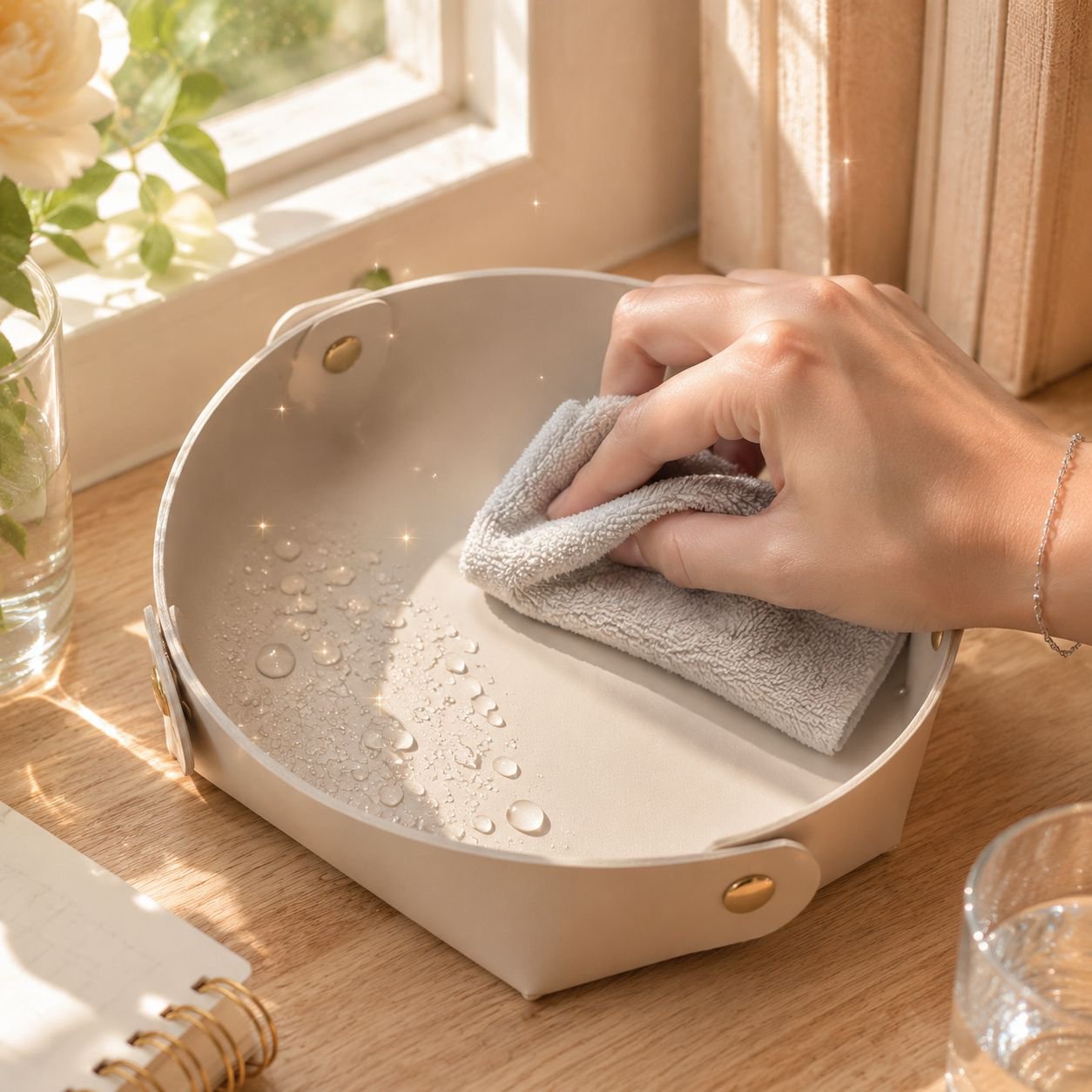 Stilvolle runde Aufbewahrungsbox aus Kunstleder im skandinavischen Design