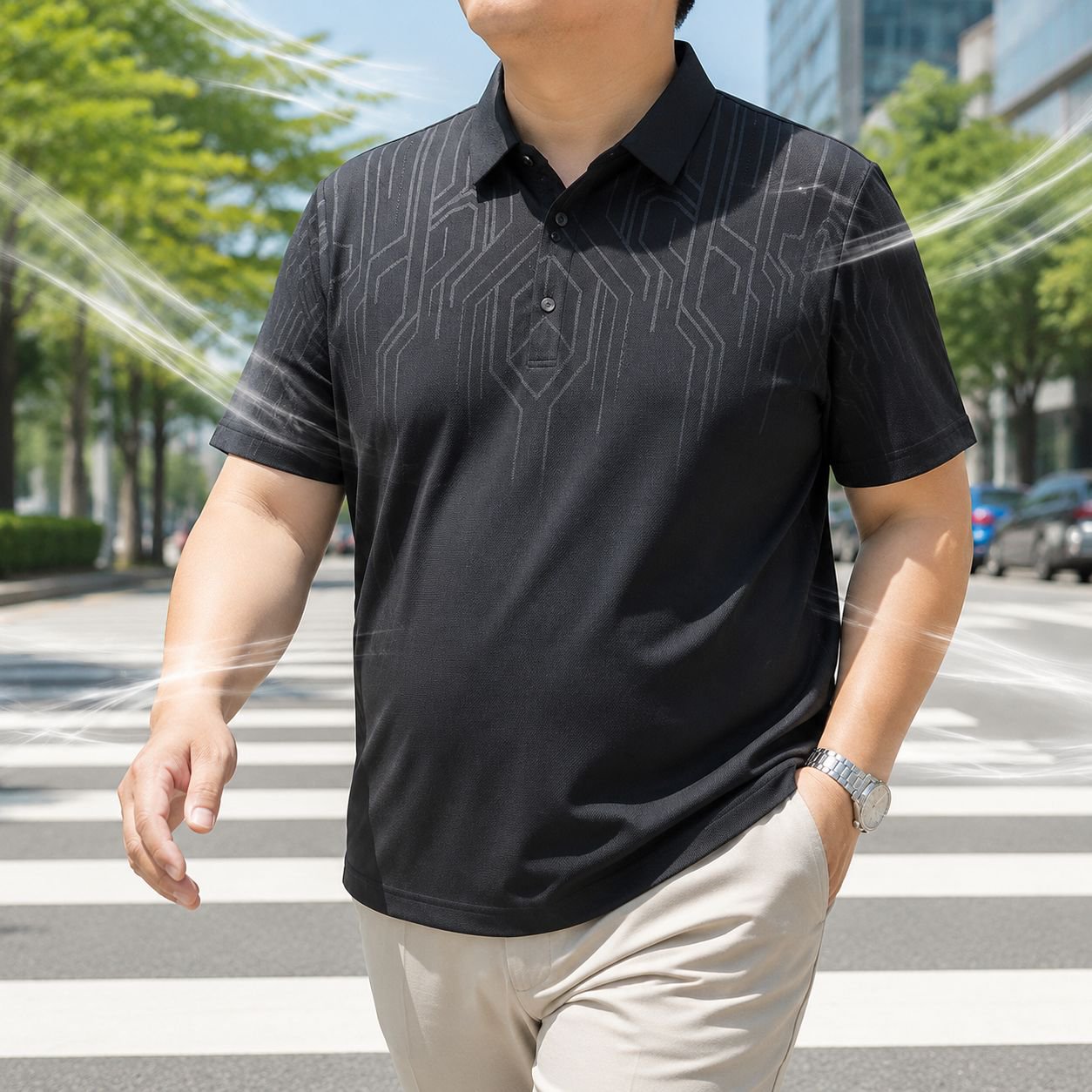 여름 아이스 프린트 루즈핏 중년 남성 반팔 티셔츠